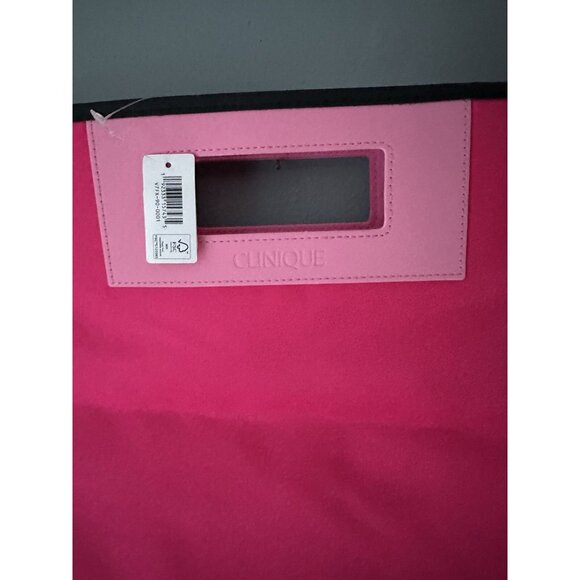 NWT Clinique logo Pink 15" Large Tote Bag faux leather handle 2023 - Picture 2 of 7